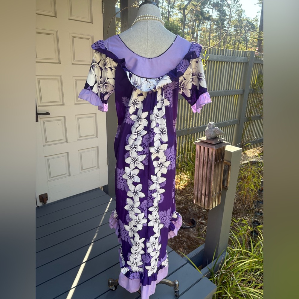 Royal Creations Hawaiian Purple Floral Ruffled  Dress